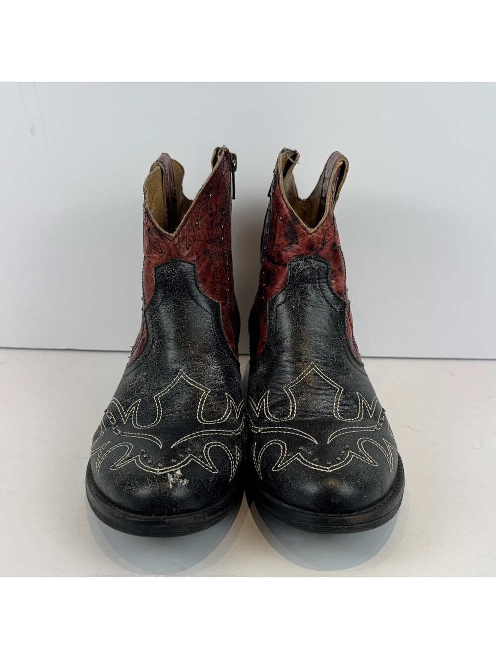 Sterling River Boots Western Cowgirl Red Black Distressed Studded Womens Sz 10 M - Picture 6 of 11